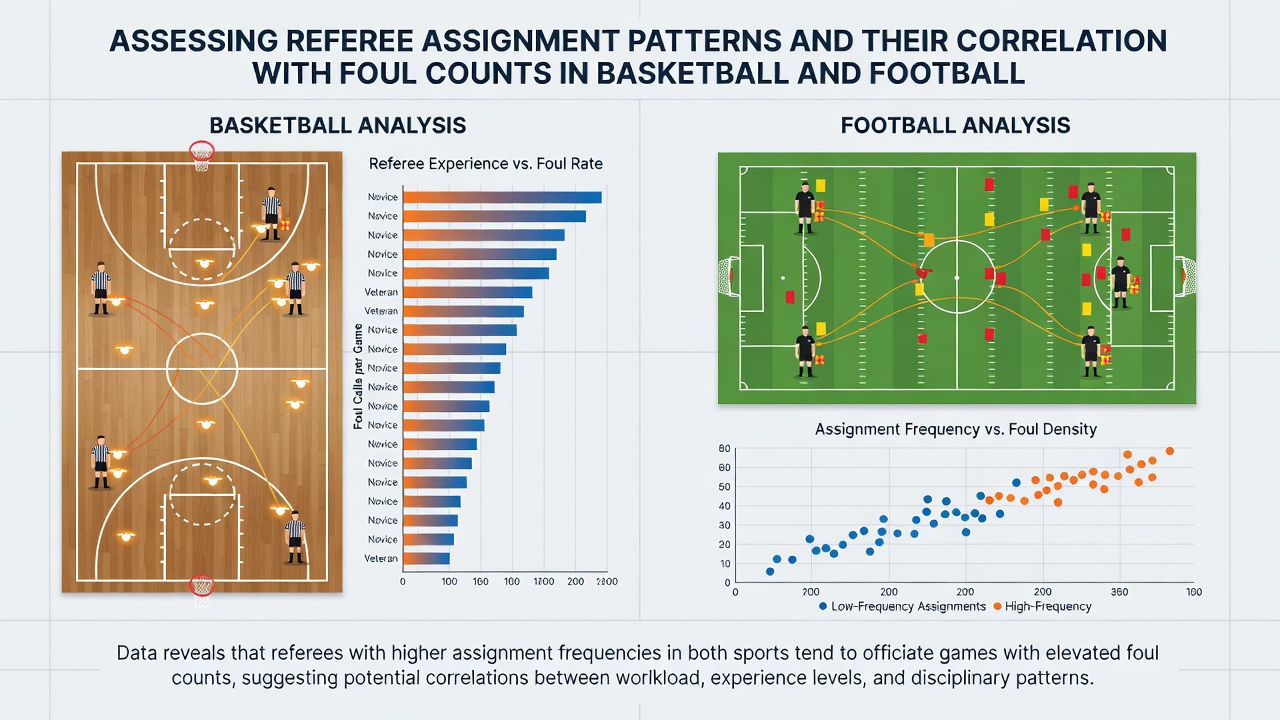 Statistical chart comparing foul counts by referee experience levels in basketball and football
